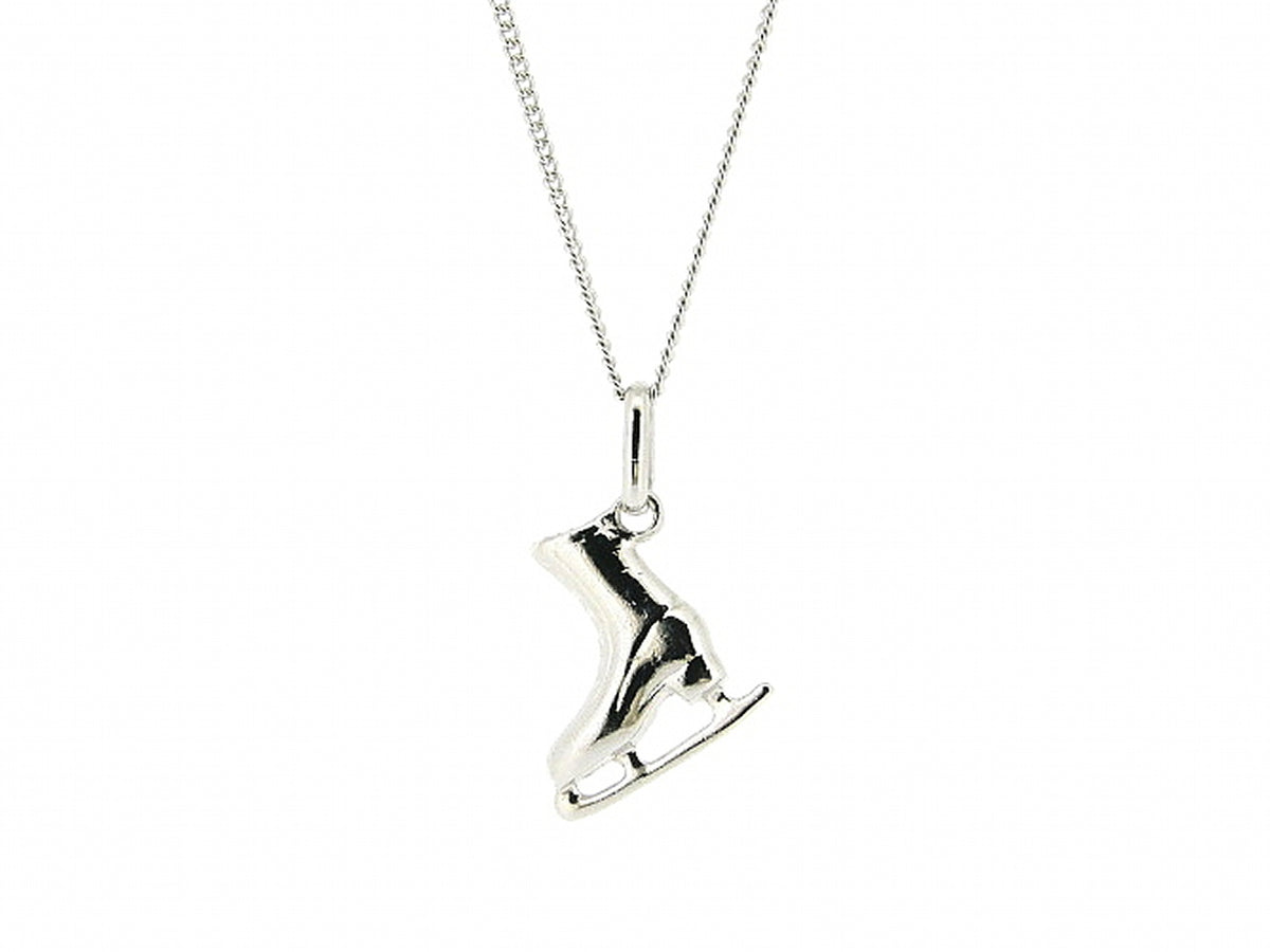 Silver thin gourmet pendant necklace with ice skate charm