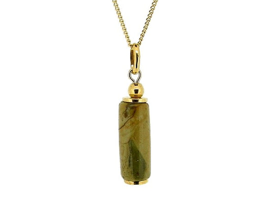 Gouden ketting met hanger van landschap agaat edelsteen
