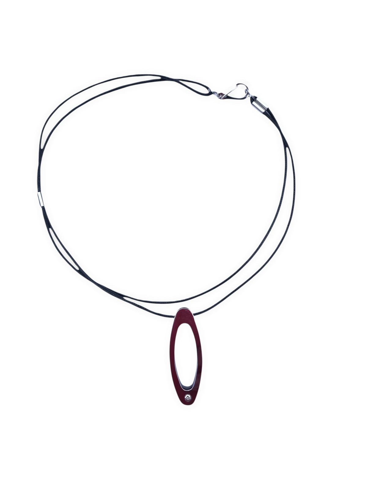 mijnsieradenshop.com necklace featuring an oval ebony wood pendant with a diamond accent on a sleek stainless steel chain