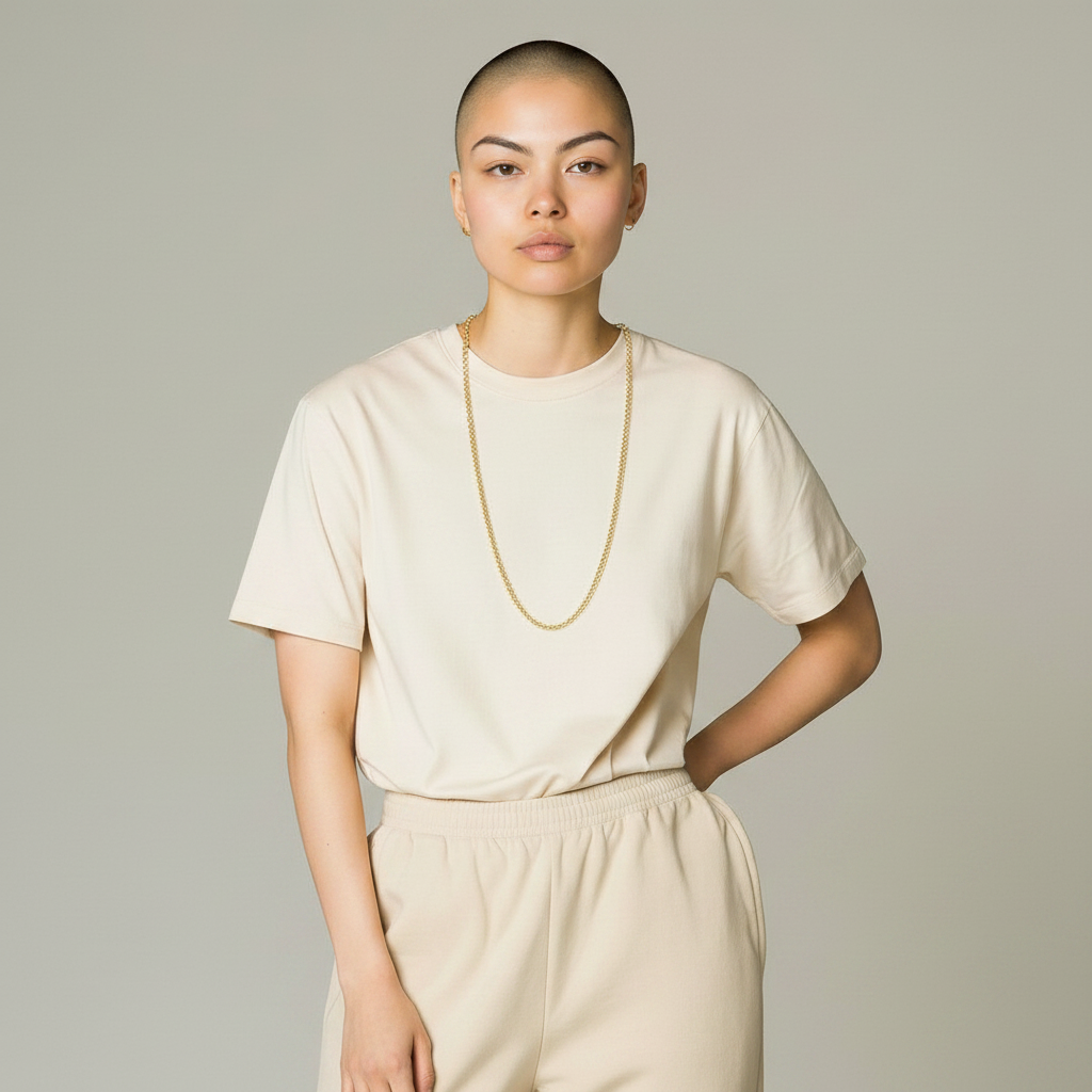 mijnsieradenshop.com gouden diamantgeslepen schakelketting gedragen door een model in een beige t-shirt