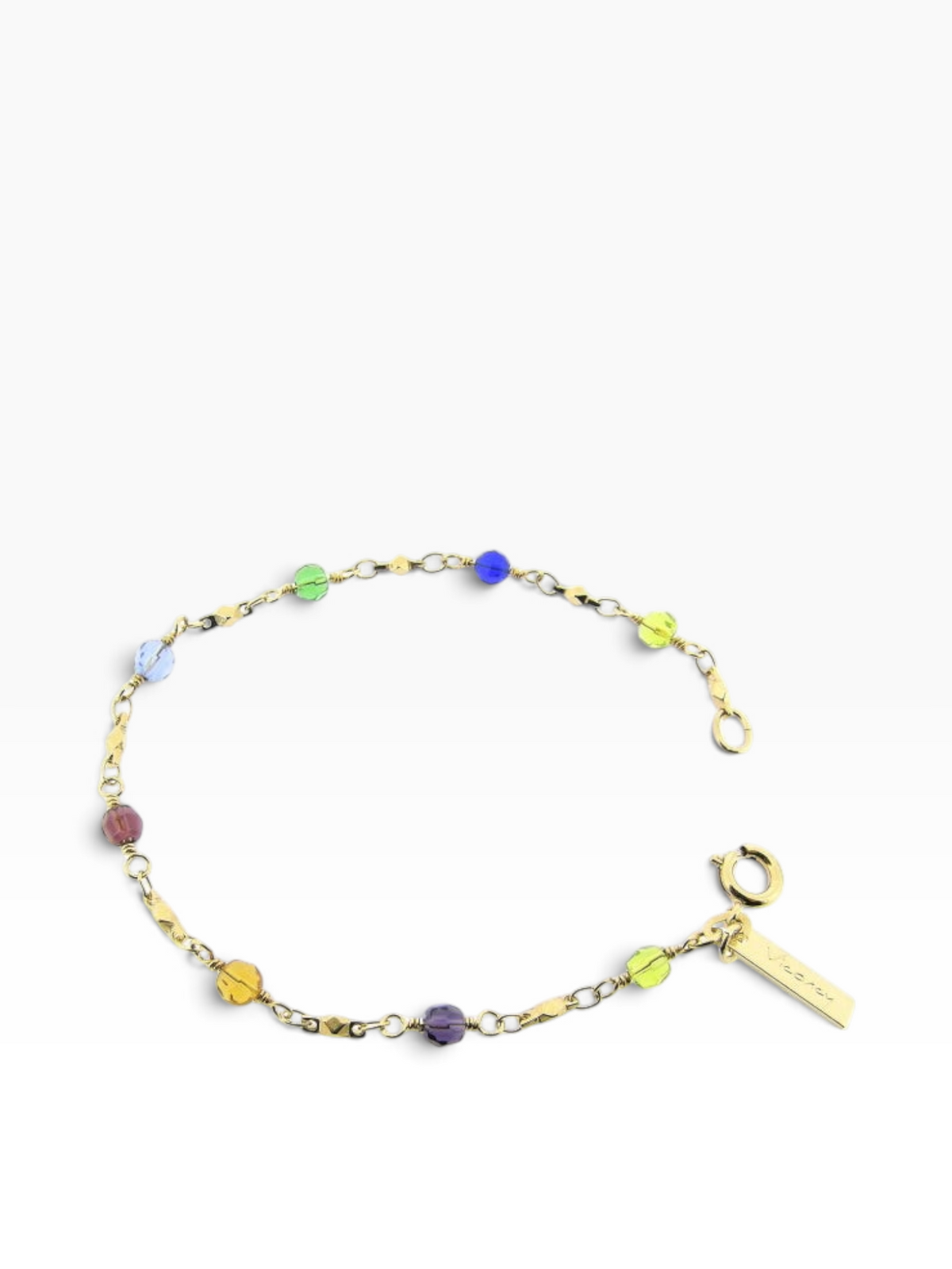 mijnsieradenshop.com delicate gouden schakelarmband met ronde, facetgeslepen, veelkleurige Swarovski-kristallen